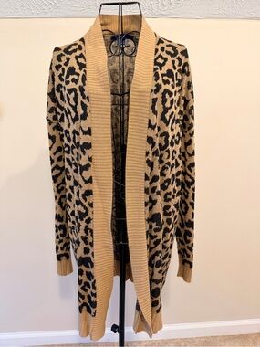 Womans Apt. 9 Tan Black Leopard Fall Classic Open Front Cardigan Sweater Size XL